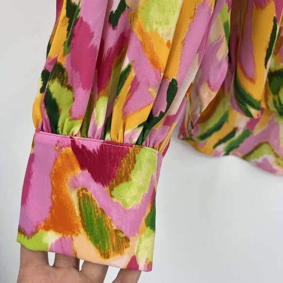 Veronic M V-Neck Multicolor Politan Spring Blouse Size Large Flowy Preppy - Picture 6 of 7